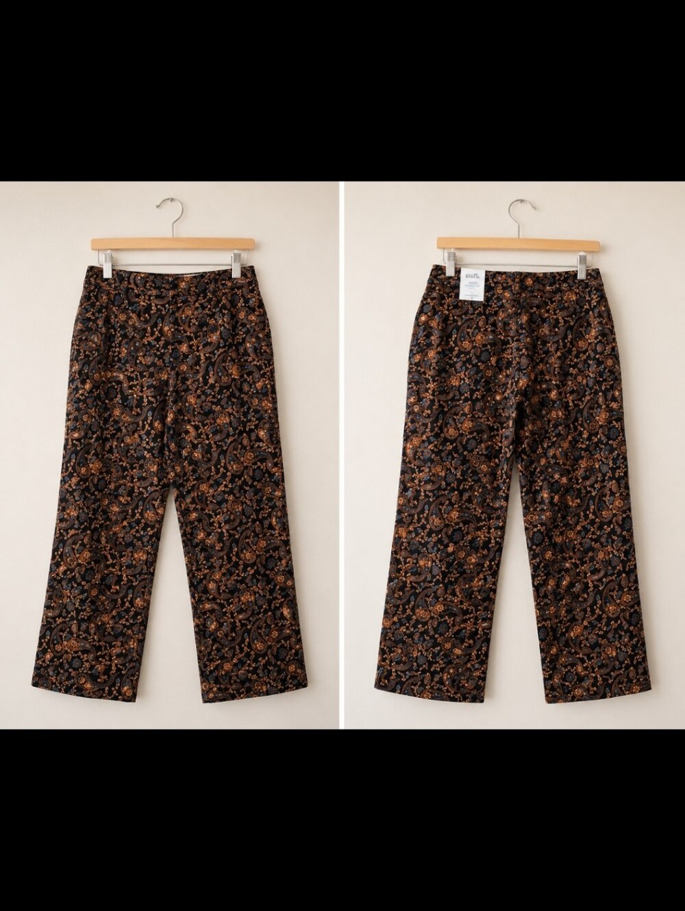 Croft & Barrow ~ Black Tan Paisley Corduroy Straight Leg Pants NWT (Size 12)